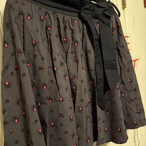 Sourpuss Black and Red June Widow A-Line Skirt with Bow